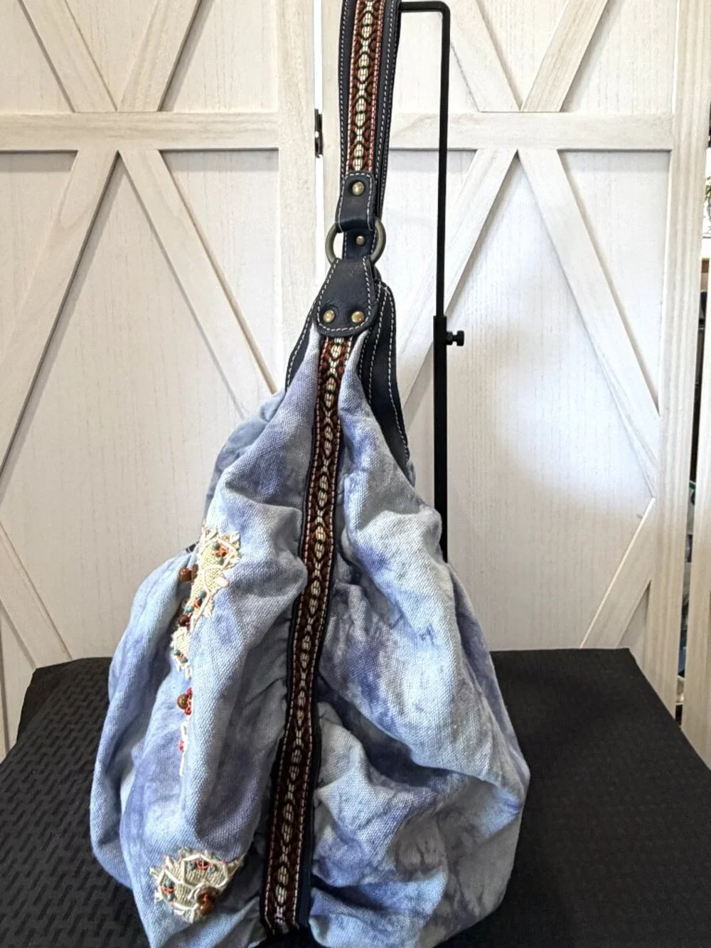Free People Blue Tie-Dye Embroidered Boho Hobo Shoulder Bag